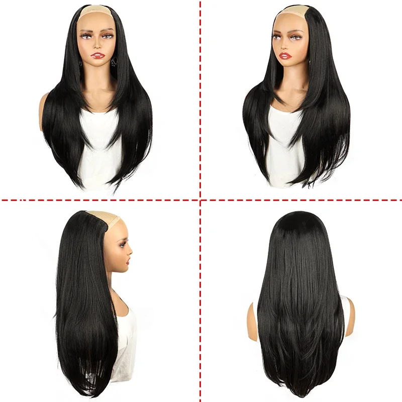 Extensiones Clip in Sintéticas 2026 22 Pulgadas Largas Lacio en Capas V-shaped Negro Rubio Invisibles para Mujer 3