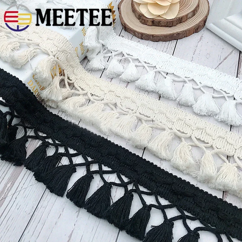 1/2Meter Meetee Pompom Trim Ball Tassel Lace Fabric Cotton Kintted Beaded Ribbon DIY Crafts Home Decoration Sewing Accessories