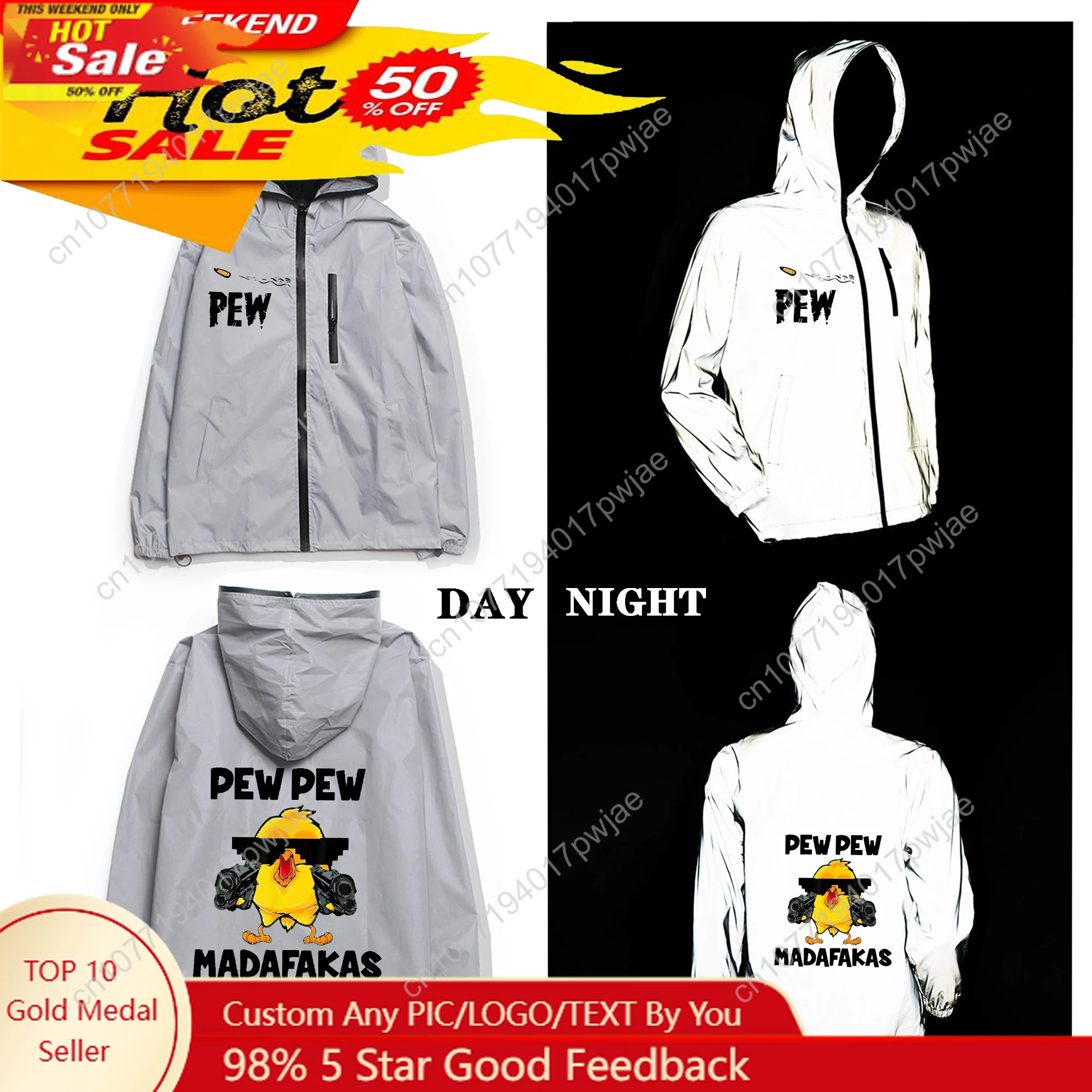 

Pew Pew Madafakas Fun funny Reflective Jacket Mens Womens Coat Hooded Windbreaker Run Pocket JacketsZipper Customized Hoodie