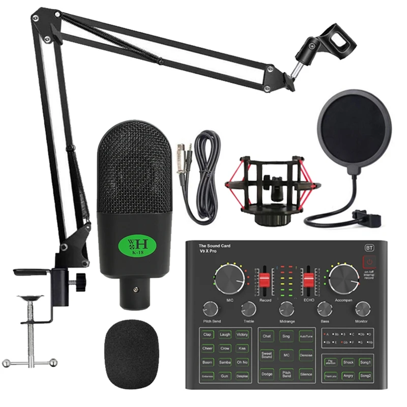 

Retail K18 Condenser Microphone Set With V9X PRO Live Sound Card, For Computer Karaoke Studio Recording