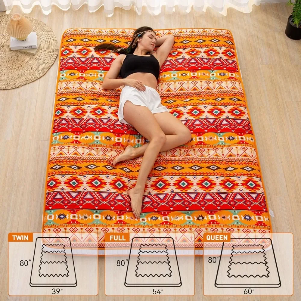 Japanese Floor Futon Mattress Extra Thick Folding Roll Up Bed Topper Mat for Guest Double Mattresses Lounger and Tavel Matress