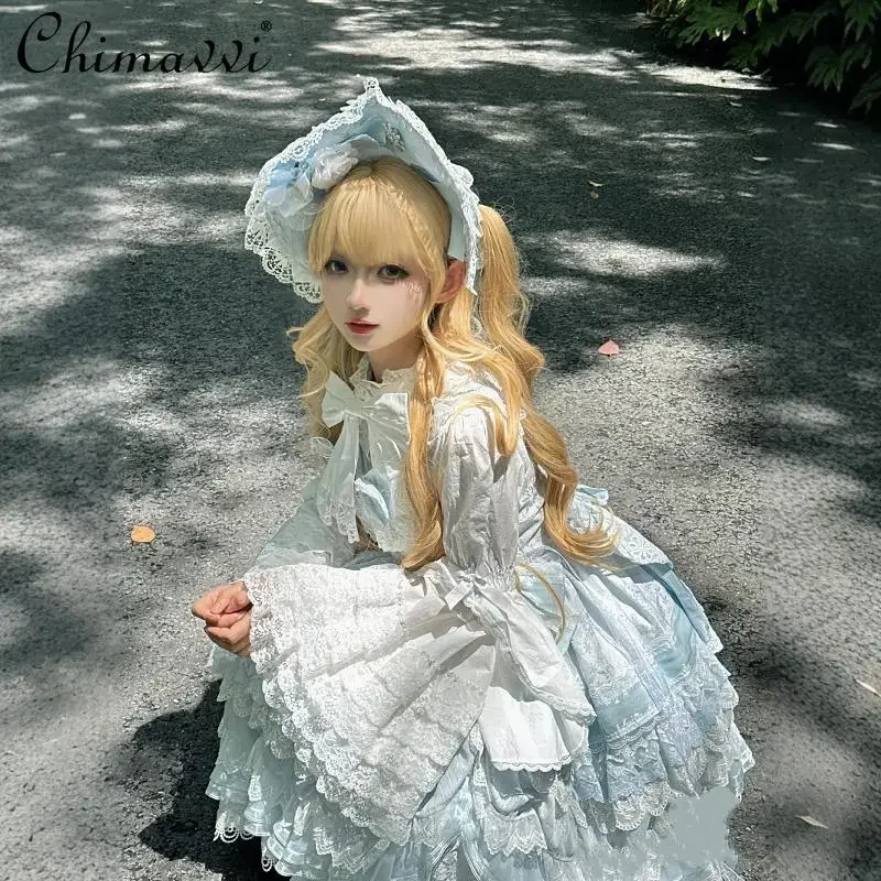 قميص لوليتا الجديد بأكمام جي قميص سفلي للربيع والخريف للفتيات الجميلات قميص نسائي بأكمام واسعة من الدانتيل JSK بأكمام طويلة قمصان De Mujer