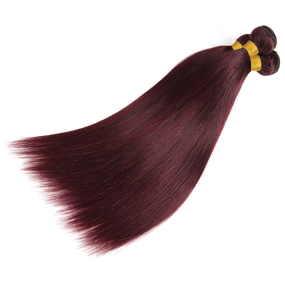 Burgurdy Straight Bundles With 4X4 Closure HairUGo 99J Three Bundles With Closure Brazilian Hair Remy Straight Human Hair Weave