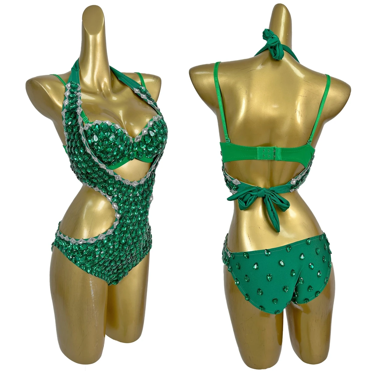 

Sparkly Green Rhinestone Luxury Bikini Suit Celebrate Party Carnival Dance Club Outfit Sexy Women Showgirl Show Wear Lvqingwa