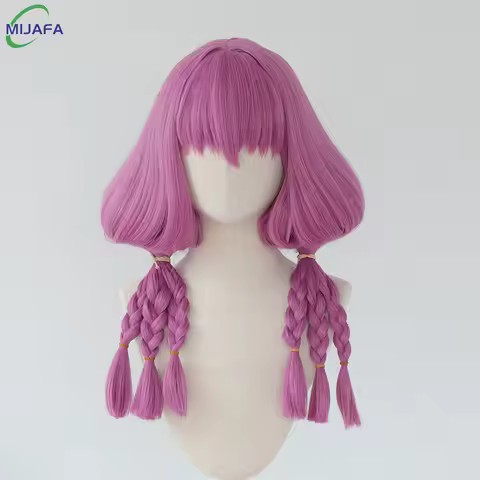 High Quality Aura Cosplay Wig Purple Pink Braided Heat Resistant Synthetic Hair Anime Wigs + Wig Cap