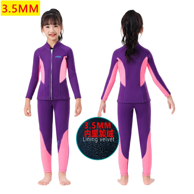 Wetsuits jaqueta superior 3.5mm neoprene camisa de manga longa com calças zíper frontal terno molhado manter quente para jovens crianças mergulho surf