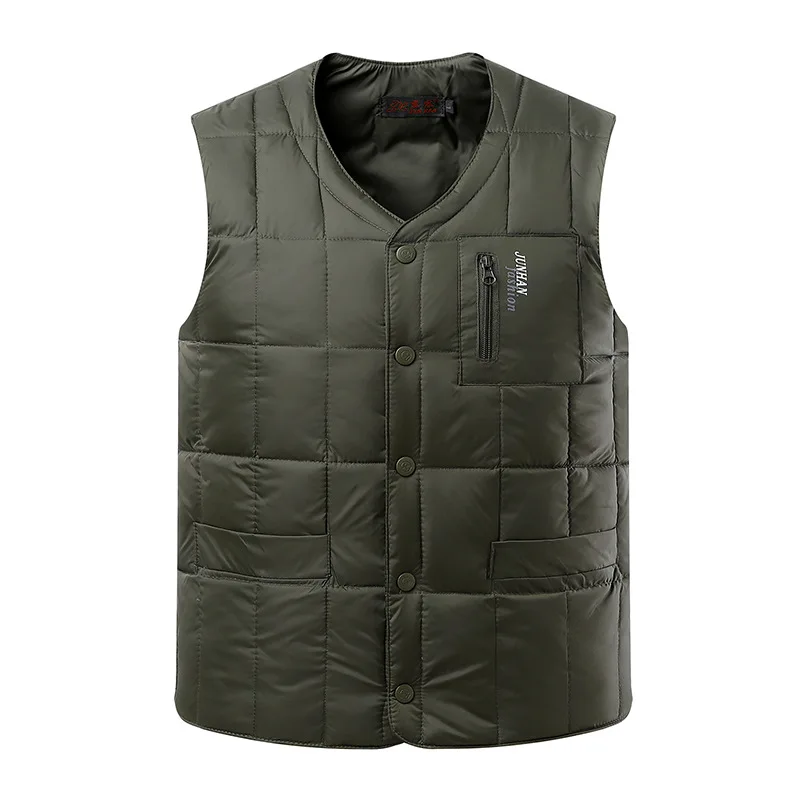 

2023 Autumn Winter Men Down Jacket Vest Man Middle-Aged And Elderly Plus Size Lightweight V-neck Vest Lining Warm Dad Wear