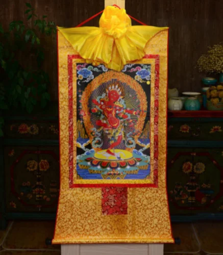 التبت التبت بوذا طباعة الحرير مذهب Thangka ثانكا البوذية 4 الأسلحة Kurukulle