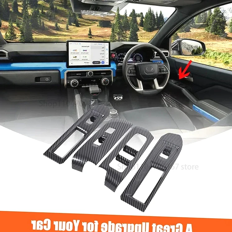 

Новинка! Для Toyota Tacoma 2024 + LHD ABS из углеродного волокна, салон автомобиля, дверной подлокотник, оконное стекло, кнопка подъема, крышка переключателя, наклейка Accesso