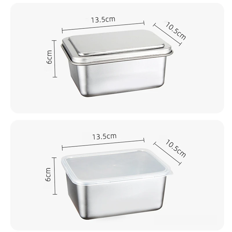 Stainless Steel Fresh-Keeping Box Storage Box with Lid Food Storage Box Cooking Ingredient Packaging Box, B