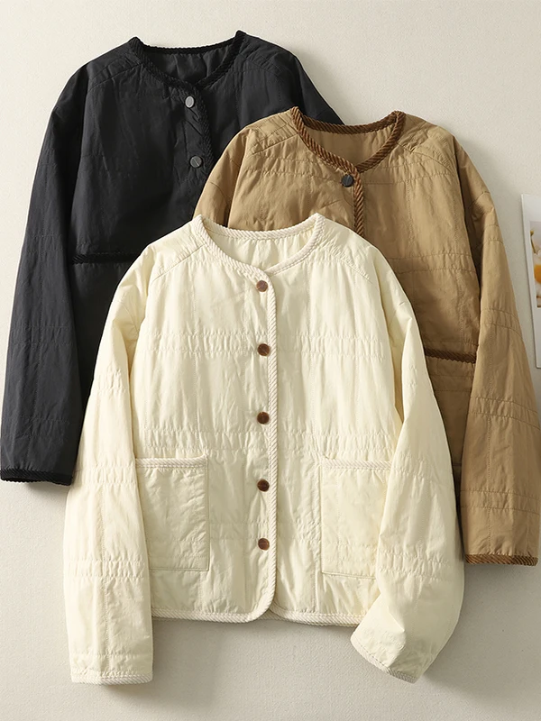 เสื้อแจ็คเก็ตผ้าฝ้ายน้ำหนักเบาสำหรับผู้หญิง สไตล์ลำลอง ทรงหลวม อุ่นสบาย ระบายอากาศได้ดี เหมาะสำหรับฤดูใบไม้ผลิและฤดูใบไม้ร่วง
