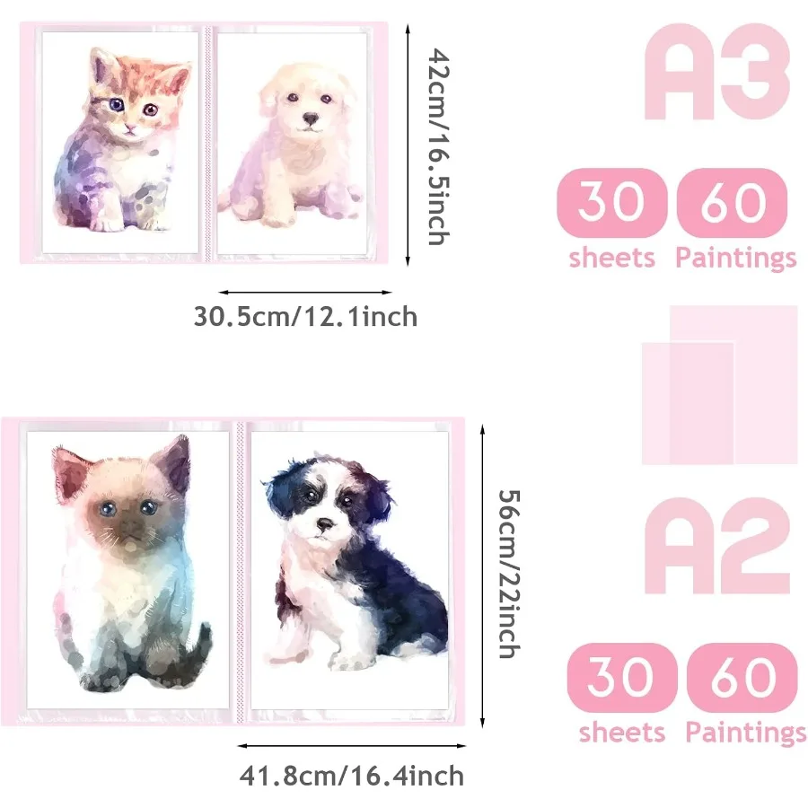 60페이지 A2 및 A3 다이아몬드 페인팅 보관책, 보호 슬리브 포함, 작품 정리 및 전시에 이상적