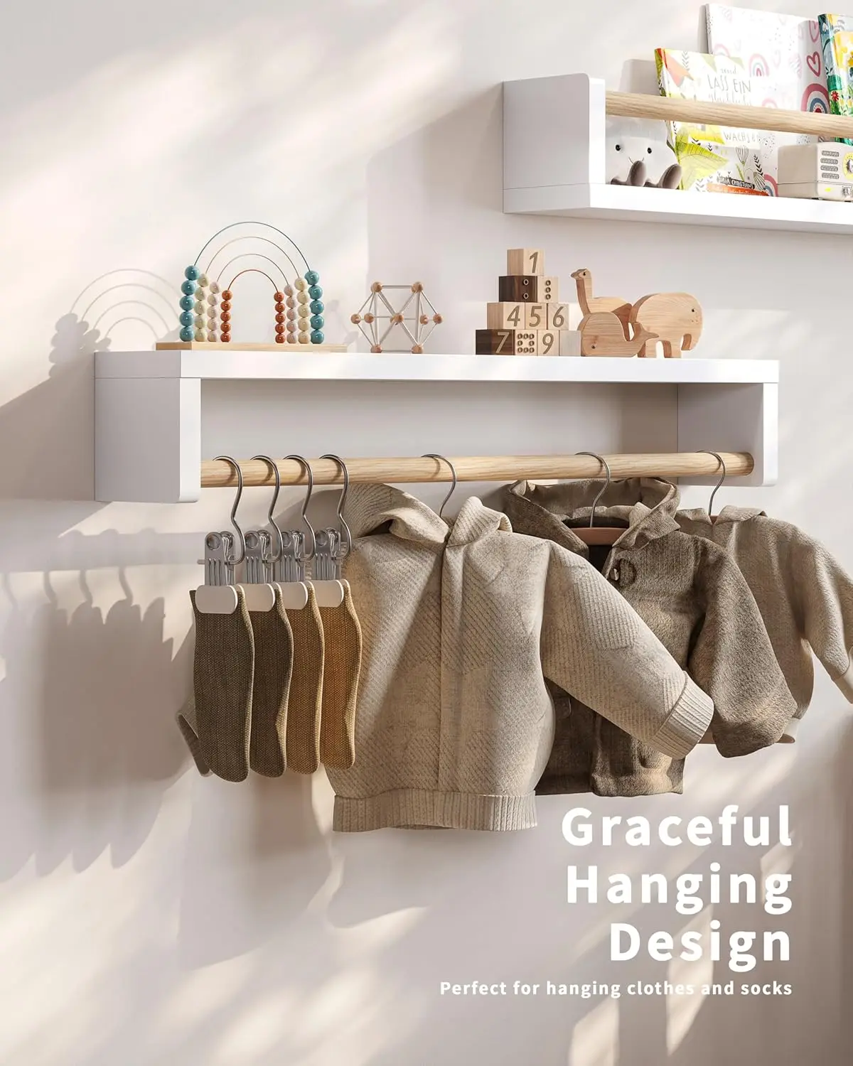 أرفف حائط للأطفال مكونة من 4 أرفف للحضانة وغرفة النوم وغرفة اللعب - تخزين قوي للكتب العائمة #3