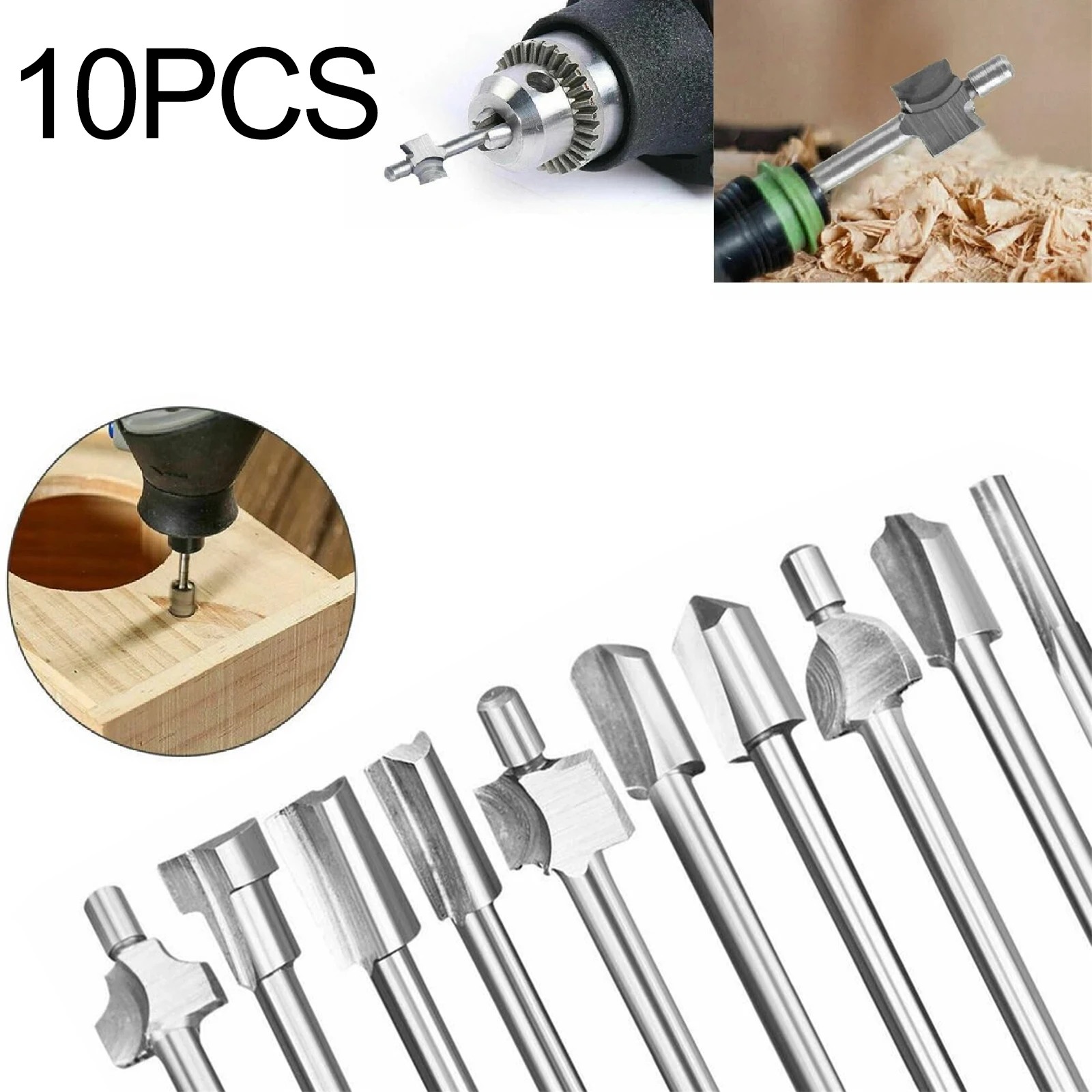 

10pcs 3.2mm Routing Router Drill Bits Set For Dremel Rotary Tool Wood Stone Metal Root Carving Milling Cutter