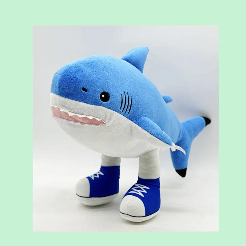 

Cute Blue Shark Plush Toy Soft Stuffed Anthropomorphic Shark Doll with Sneakers Kawaii Sea Animal Plushie for Birthday Gift