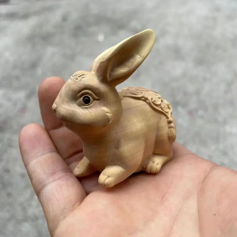 

small leaf boxwood carving rabbit ornament handle wooden zodiac rabbit home decoration pendant worker