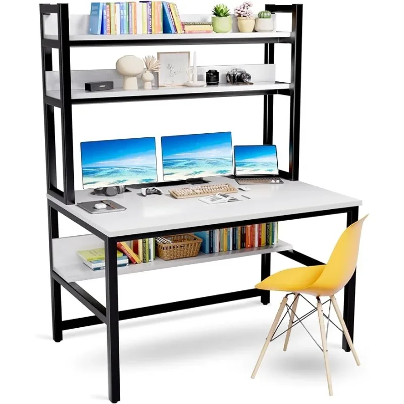 

Computer Desk with Hutch and Bookshelves, 55 inch Width White Desk with Shelves for Storage Alloy Steel, Engineered Wood