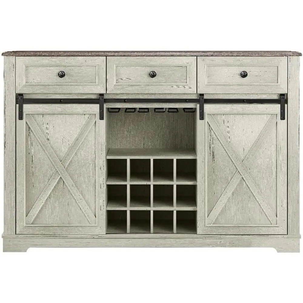 Ivory White 54 Armhouse Sideboard with Built-In Wine Rack and Glass Holder