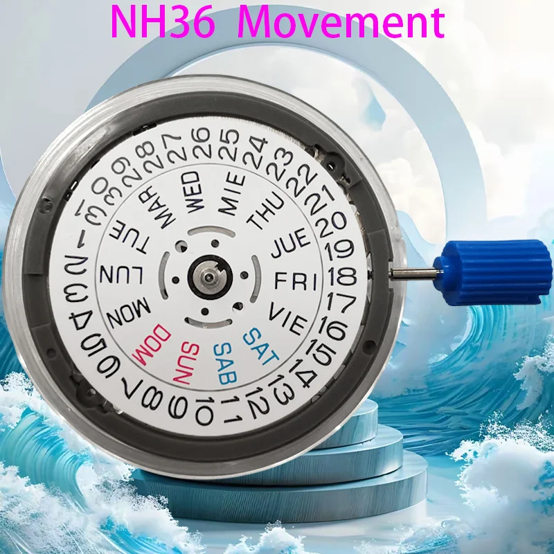 Original Black White and Gold Calendar 24 Jewels NH36 Automatic Movement Crown at 3.0/3.8 /4.1O'Clock NH36A Watch Parts Stem Set - view 3