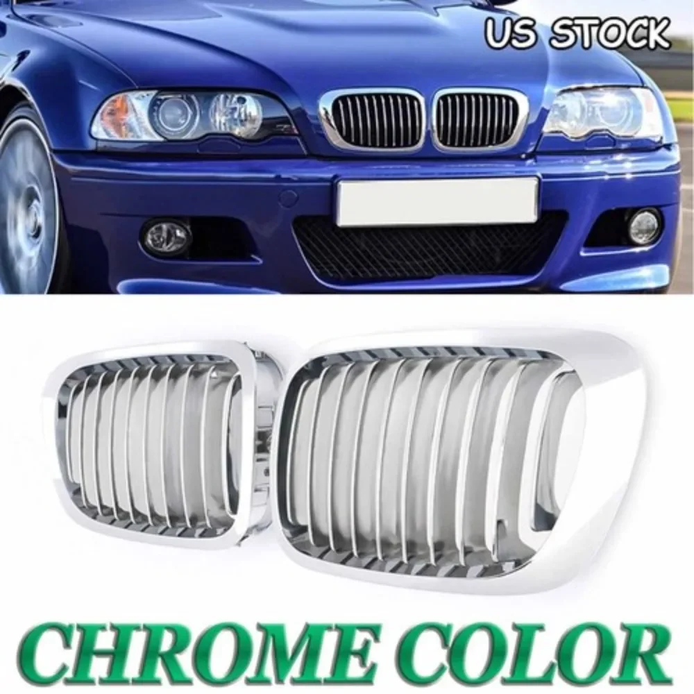 For BMW E46 2Door 1998-2002 Pre Facelift M3 Coupe Cabriolet Carbon Chrome Single Slat Kidney Grille Exterior Accessories