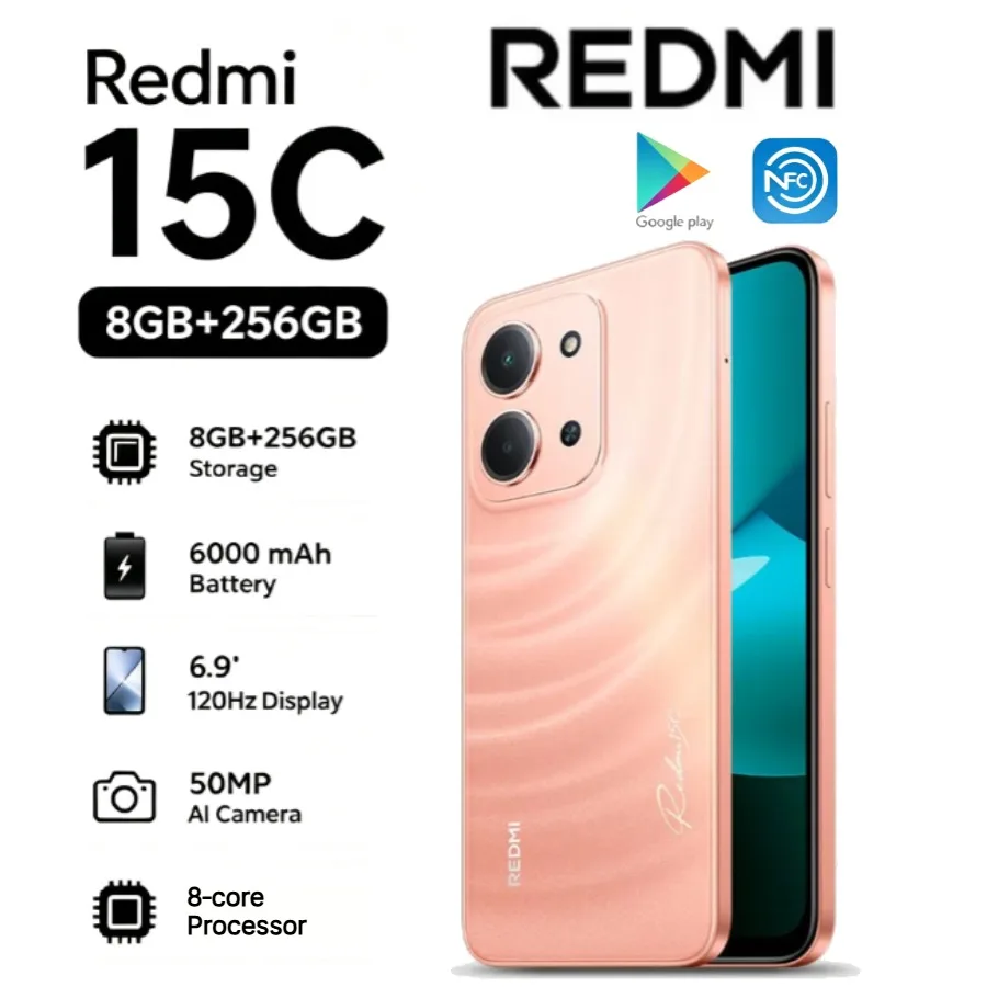 2026 new Xiaomi Redmi15c global edition Redmi15c 5G memory 8+256GB high-capacity 6000mah battery smart Android phone,