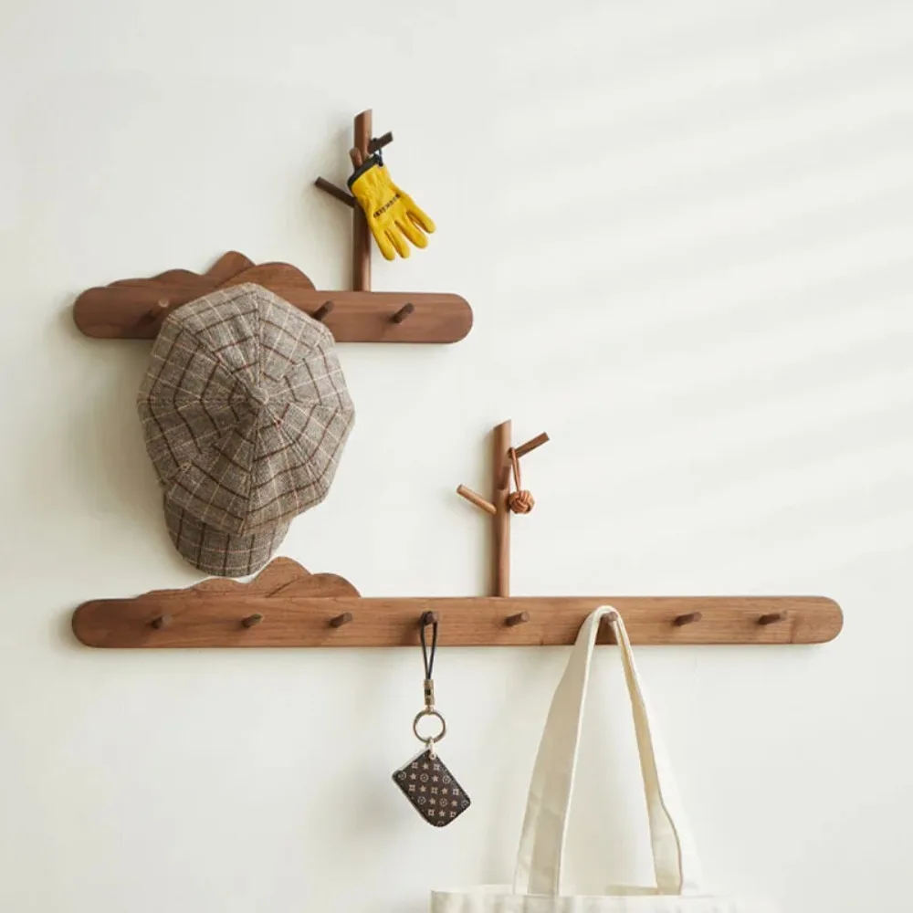 Creative Tree Branch Coat Rack with Solid Wooden Keys Hats Holder Wall Mounted Clothes Racks Livingroom Entrance Hall Furniture