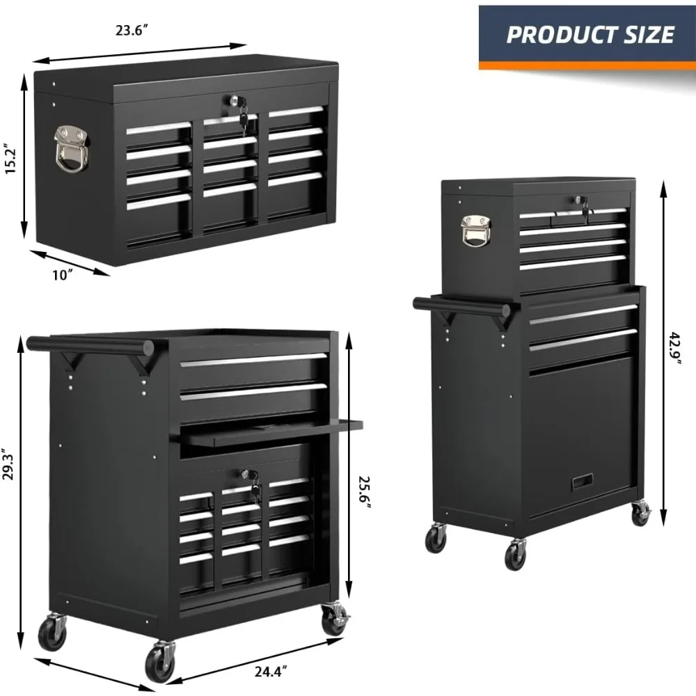 Cómoda para herramientas con ruedas de 8 cajones de alta capacidad con gabinete y ruedas desmontables