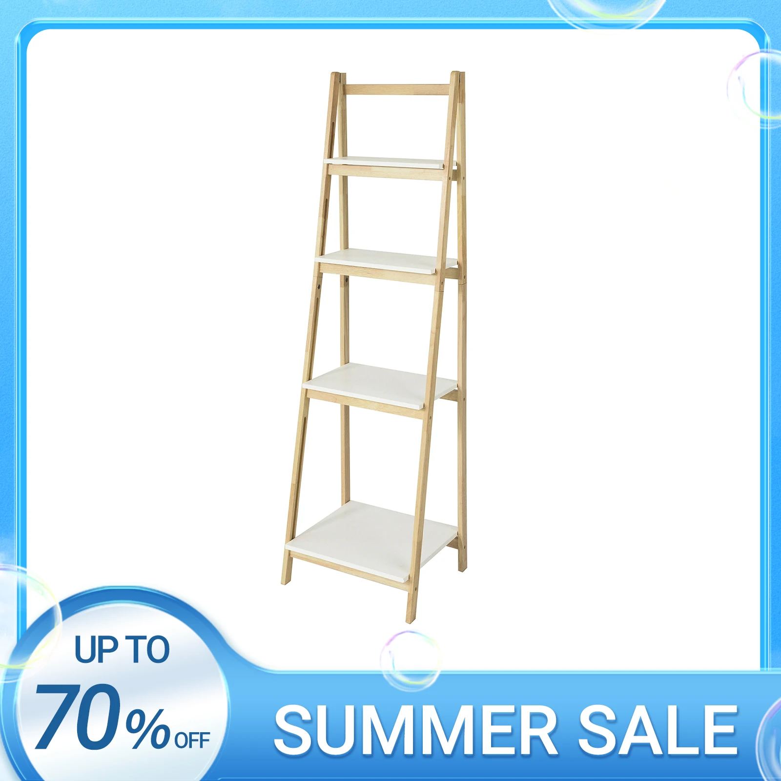 SoBuy FRG162-N Leiterregal klappbar Standregal Bücherregal mit 4 Böden Kautschukholz und MDF BHT: 42x140x34cm