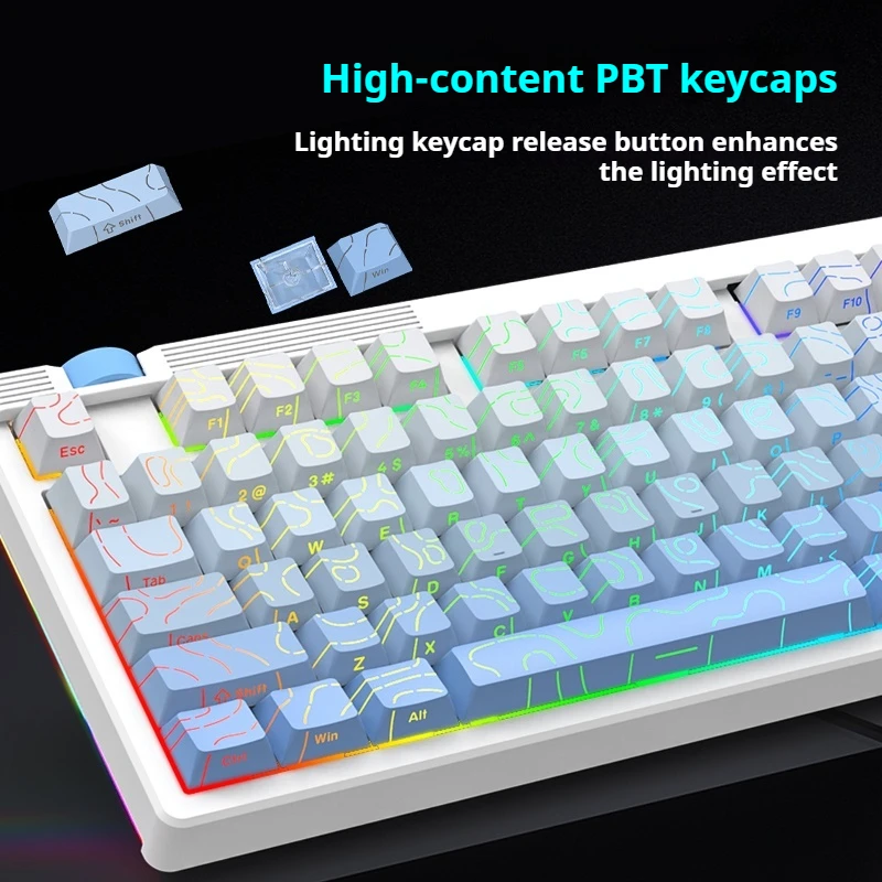 คีย์บอร์ดกลไก KS87 PRO เชื่อมต่อได้สามโหมด โครงสร้างปะเก็นแบบกำหนดเอง ขอบปุ่มสลักลายนูน แบตเตอรี่ใช้งานได้ยาวนาน