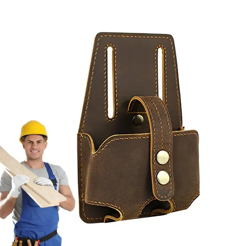 

Leather Tape Measure Holder Tool Tape Measuring Holster Pouch Clip-on Belt For Carpenters Electricians Woodworking