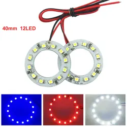 Luz de circulación diurna con apertura de ojo de Ángel para BMW, accesorios de faros delanteros Tesla de 40mm, 3528/1210-12LED, blanco, rojo y azul, para VW Benz, 2 piezas