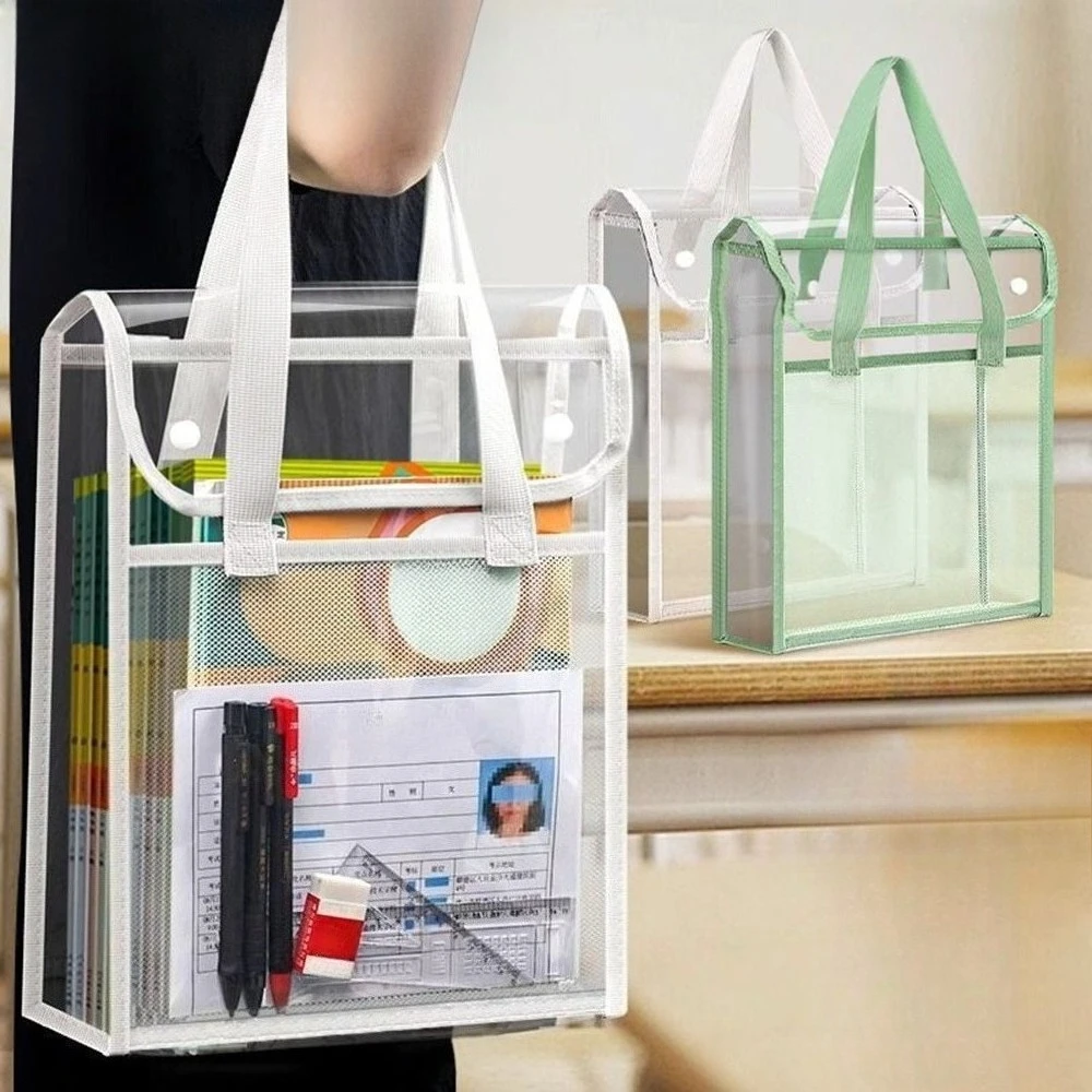 Vertical Transparent Double Layer Document Tote Bag Portable Student Exam Paper Art Book Storage Tutorial Handheld Organizer