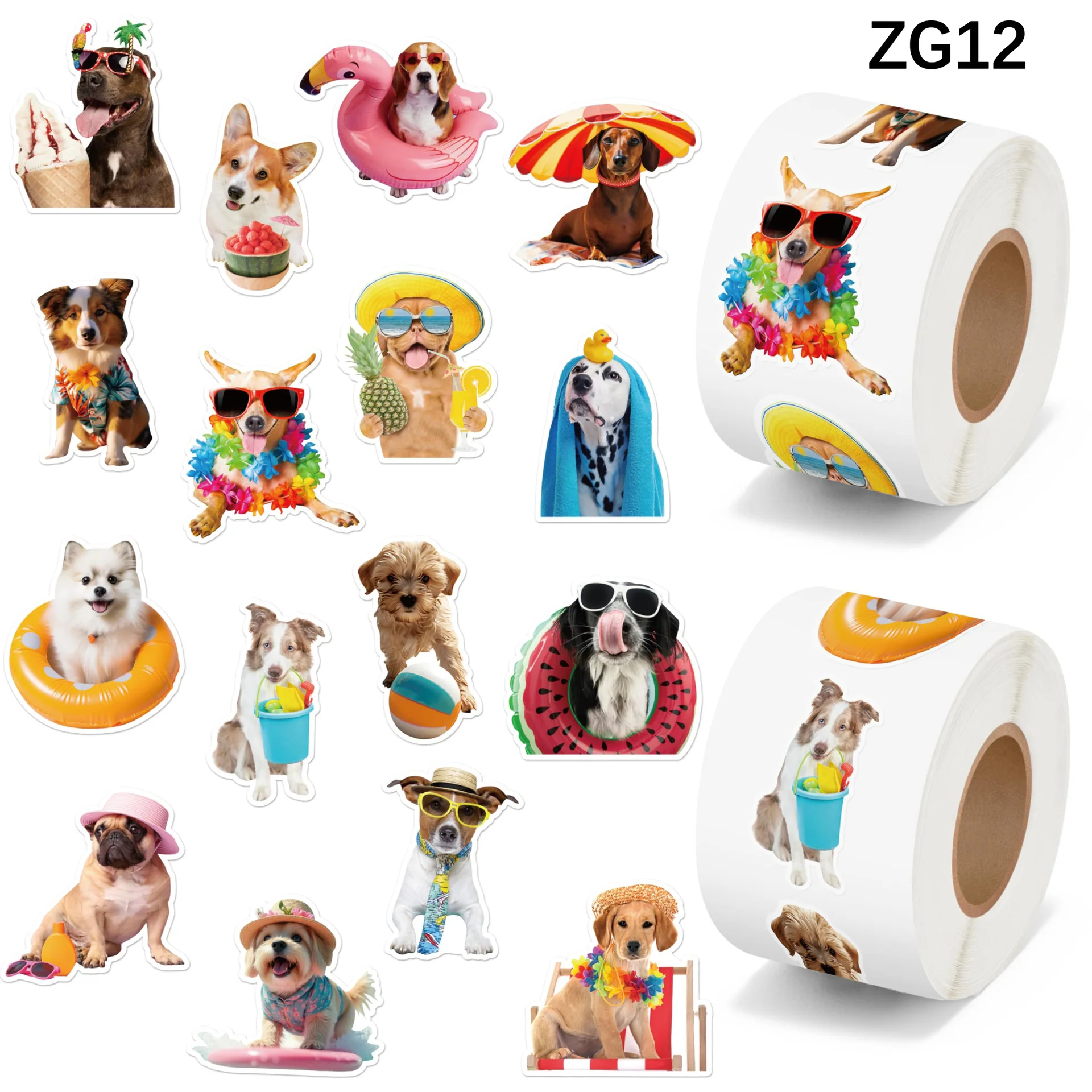 500Pcs /1 Rolls 2.5cm/1inch Cute Dog Sticker Decoration Gift Box Sticker Label Stationery Sticker