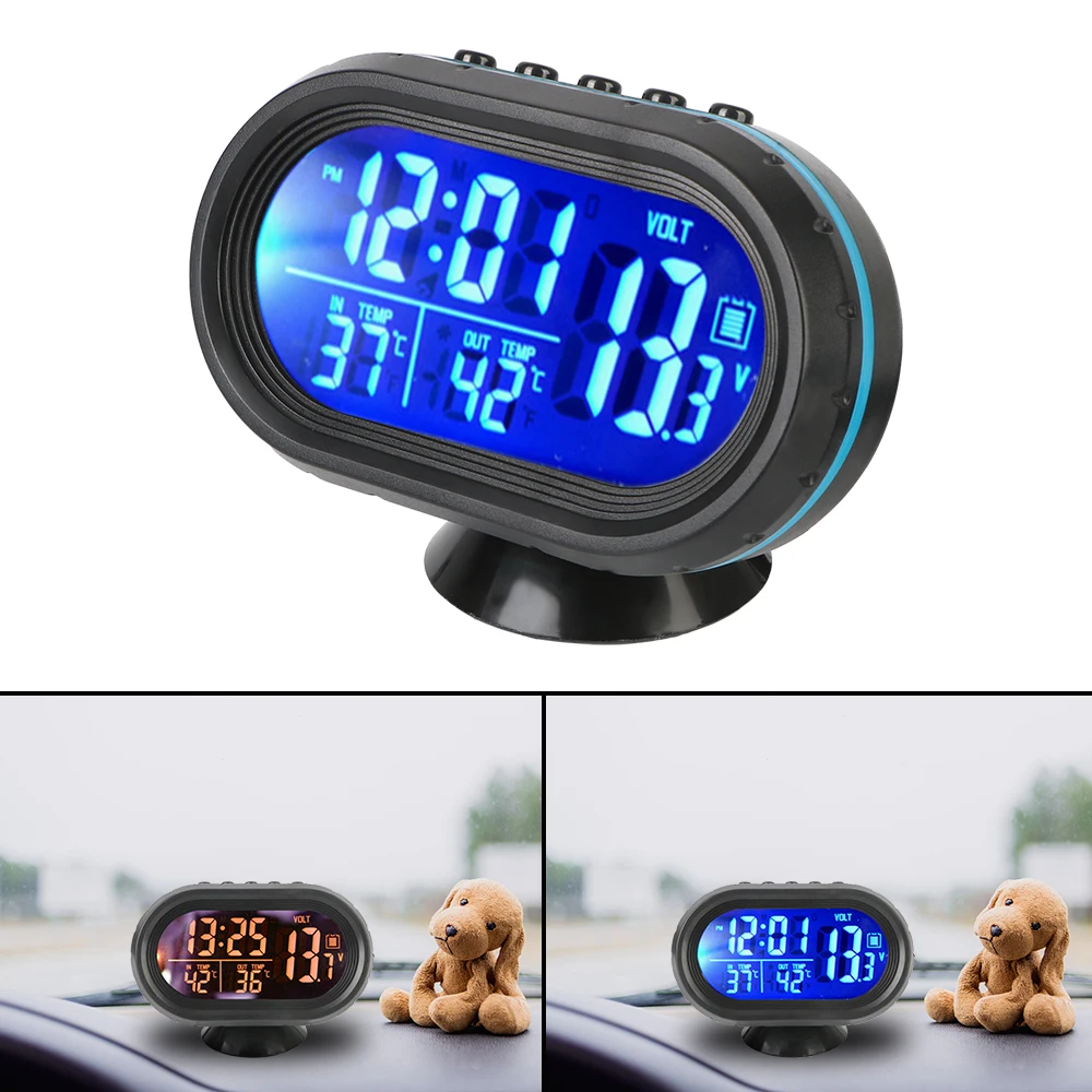 12V/24V LCD Digital Noctilucous Clock 3 in 1 Car Voltmeter Thermometer Backlight Freeze alert Interior Accessories