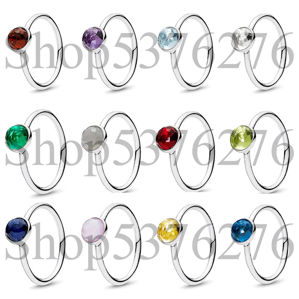

925 Sterling Silver Twelve Months Birthstone January February March April August Droplet Fashion Ring For Women Gift DIY Jewelry