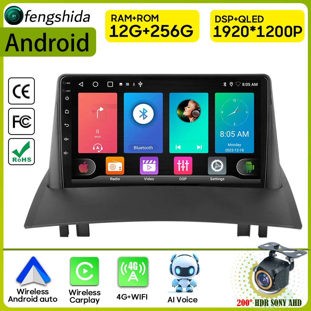 

Автомобильный радиоприемник Carplay для Renault Megane 2 2002-2009, навигация GPS, Android, автомобильный стерео, мультимедийный плеер с экраном, Wi-Fi, устройство 2din