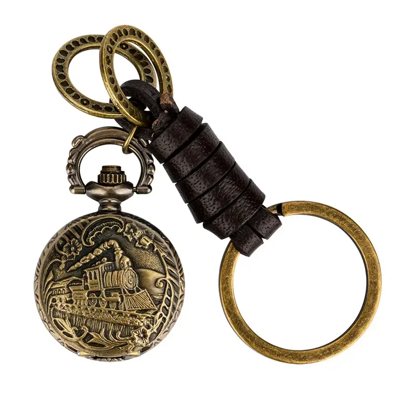 

Карманные часы в стиле стимпанк с дизайном паровоза, портативные, с кольцом для ключей, полностью закрытые (Full Hunter)