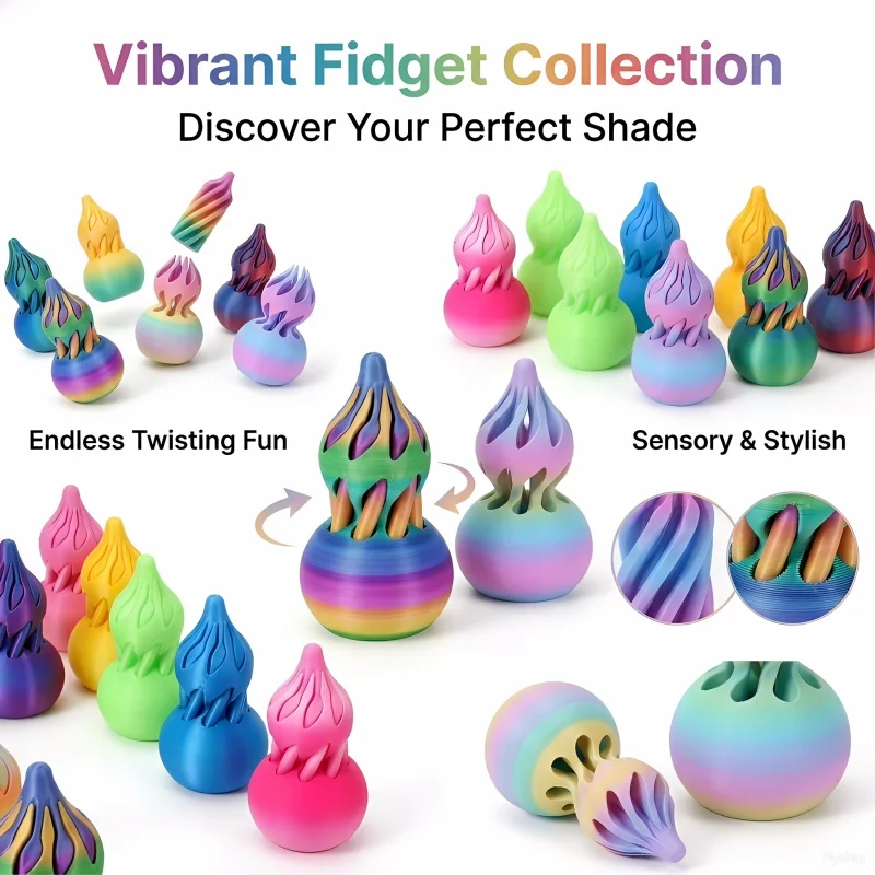 3D Printed Spiral Cone Fidget Toy Twisting Fun Desktop Accessory Stress Relief Home Office Decorative Figurines VibrantGradient