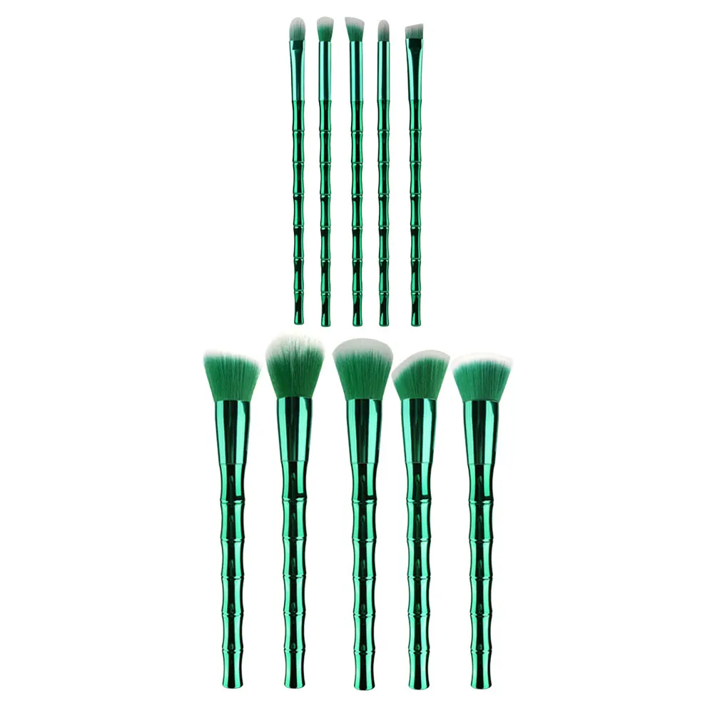 مجموعة فرش مكياج من الخيزران مكونة من 10 قطع، فرش كثيفة ناعمة، مجموعة أدوات تسليط الضوء على ظلال العيون وأحمر الخدود