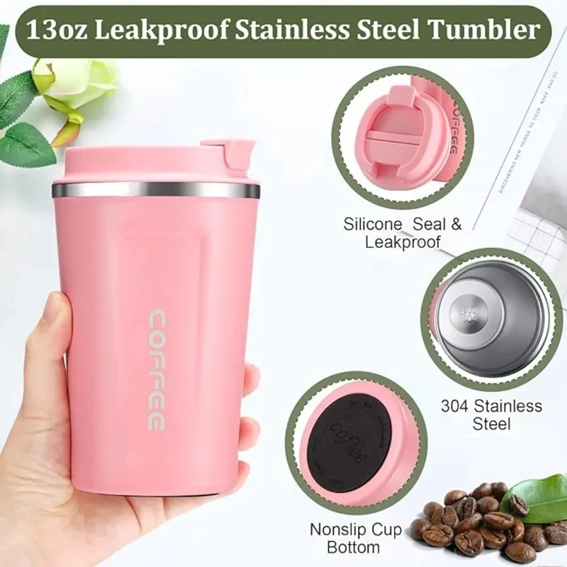 350-400mStainless Steel Coffee Cup Leak-Proof Vacuum Flask Insulated Water Bottle Travel Thermal Tumbler Car Portable Coffee Mug