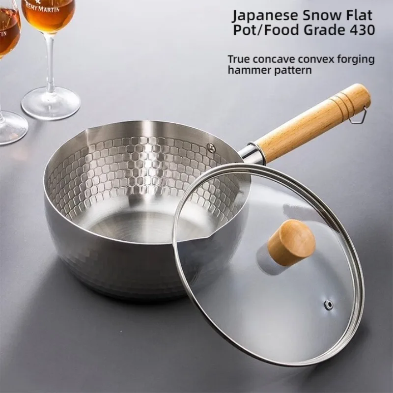 

20cm Stainless Steel Soup Pot Japanese-Style Snow Pot Wooden Handle Stew Pot Milk Pot Kitchen Cookware Flat Bottom Non-Stick Wok