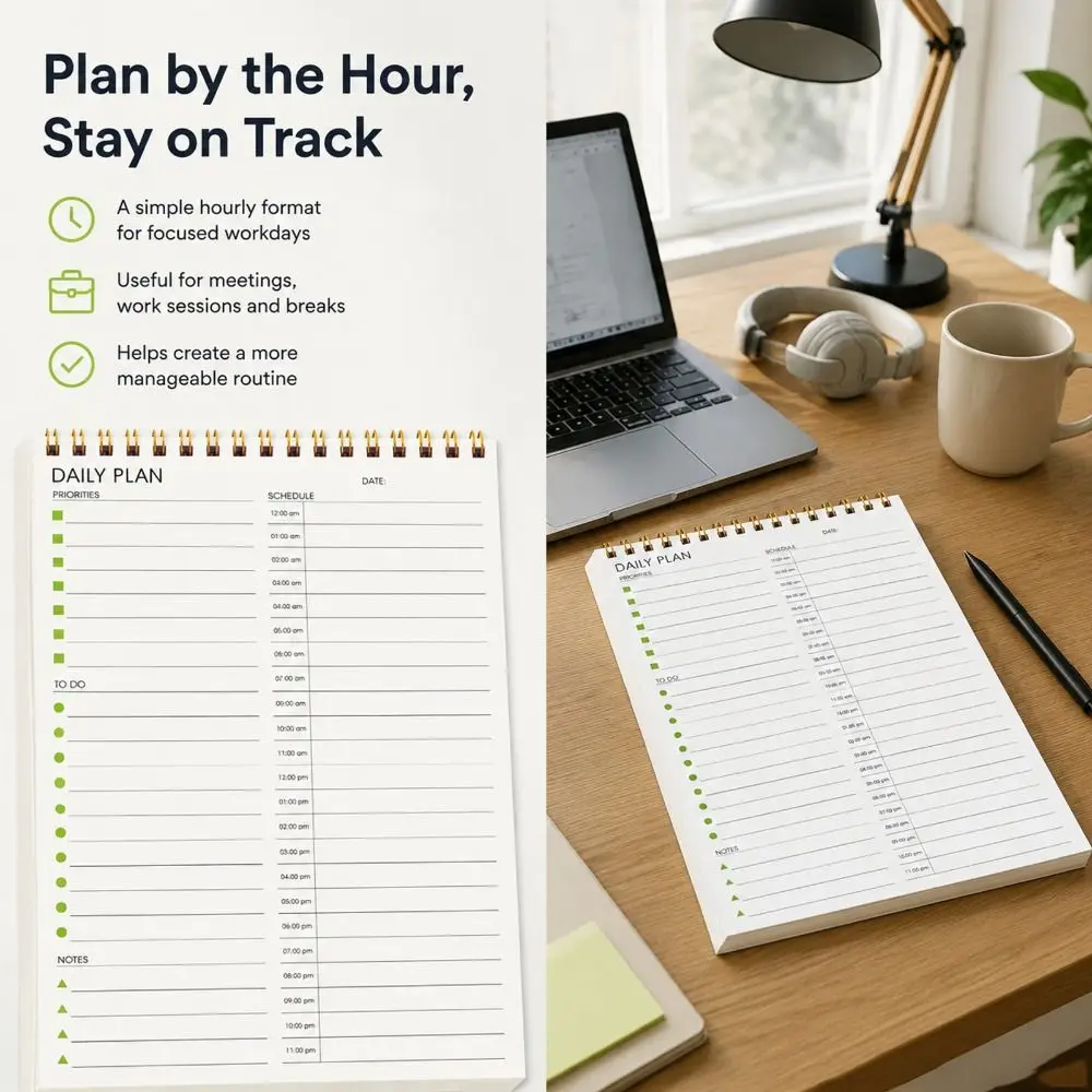 New A5 Daily Schedule Planner English Layout Undated Time Block Planner Thick Paper Double Sided Daily Plan Notepad Students