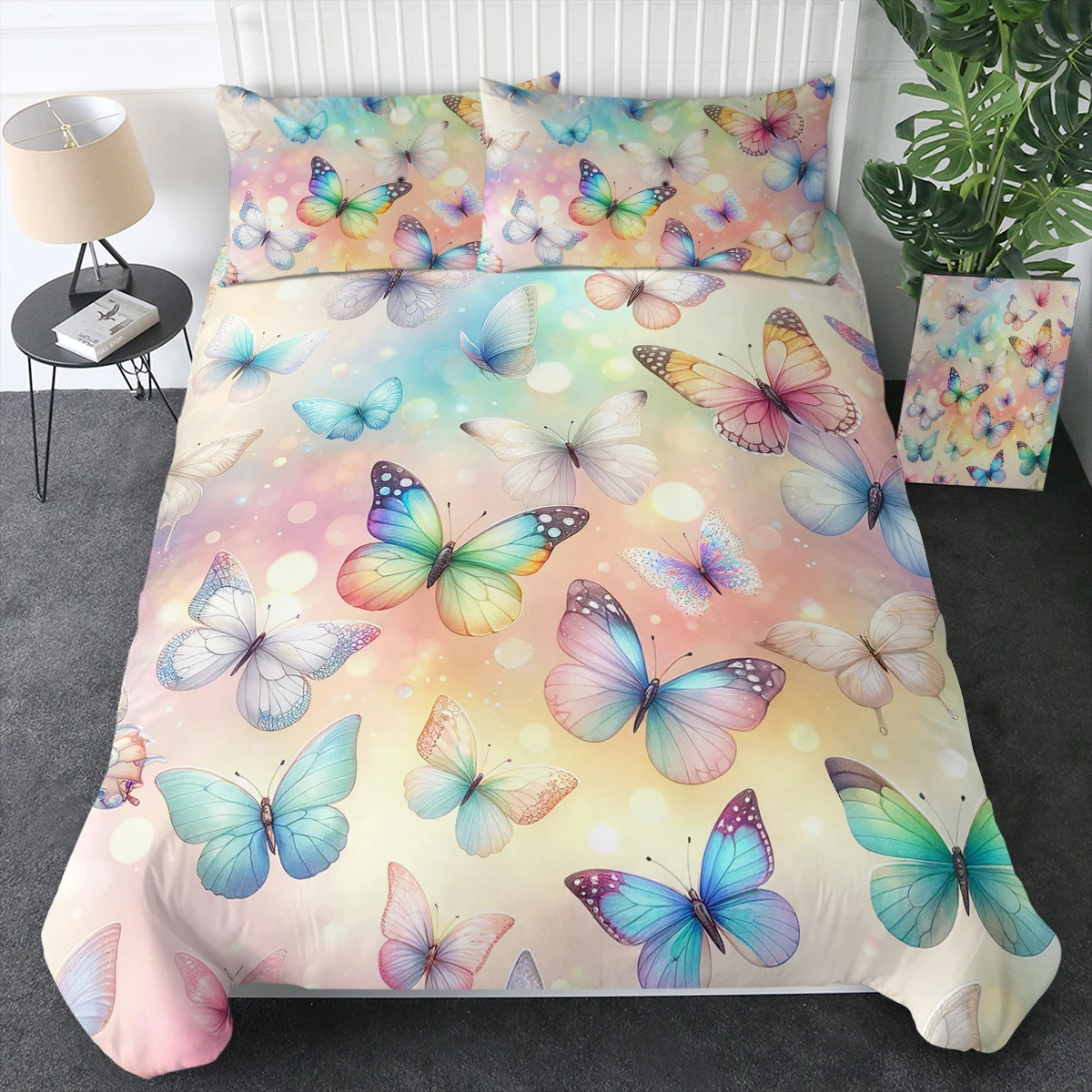 

3 Piece Colourful Flying Butterflies Printed Bedding Set Comfortable Duvet Cover Set For Kids and Adults Home Decor