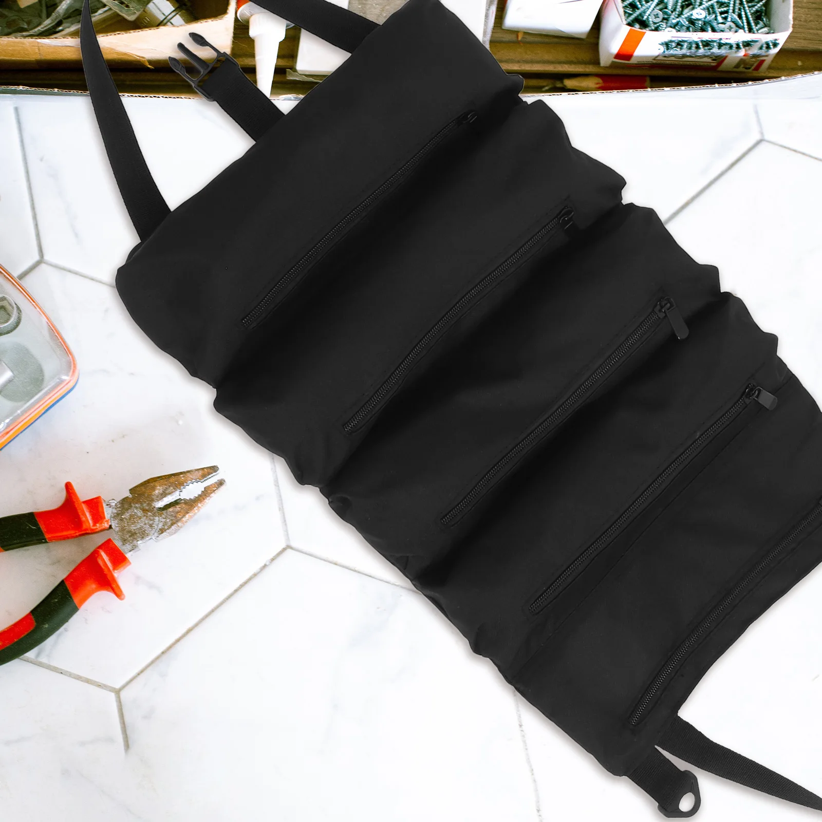 

Heavy Duty Canvas Roll Organizer For Multifunctional Storage With Hooks Portable Bag For Electricians Wrench Organizer