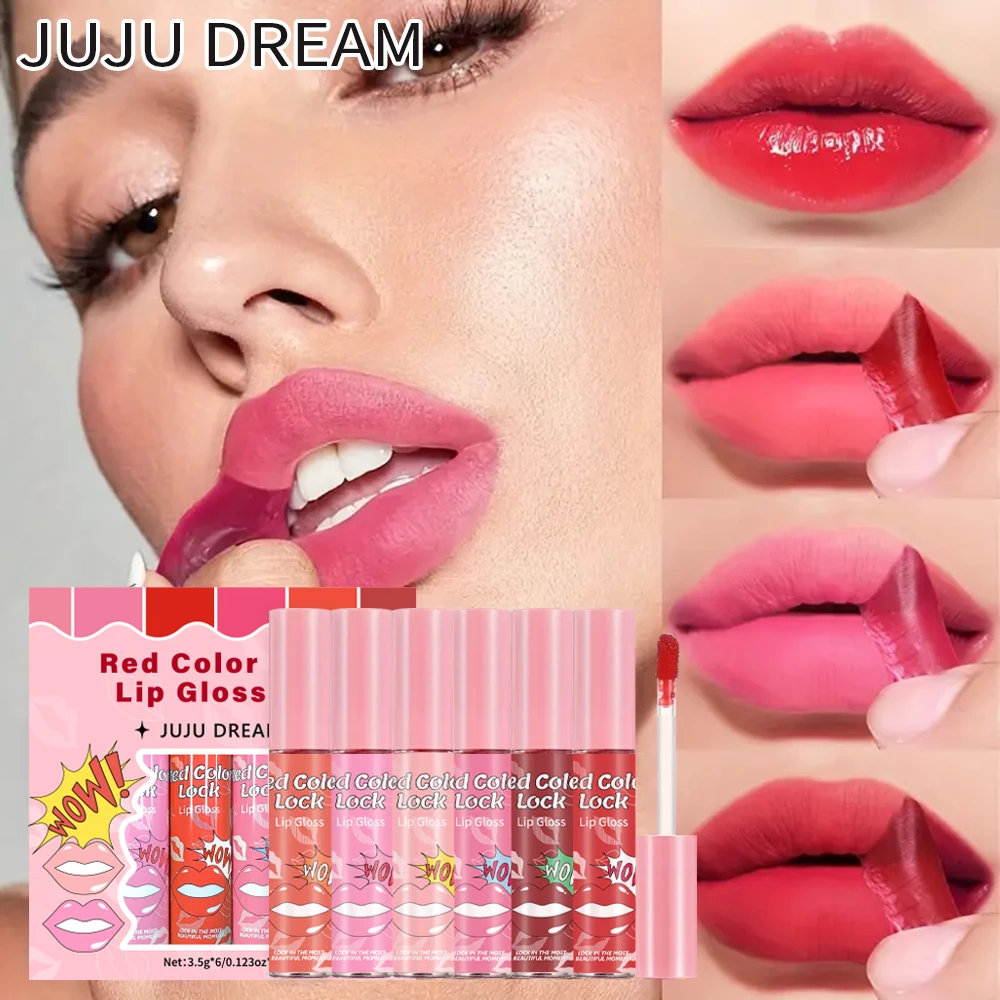 Ensemble de gloss à lèvres JUJU DREAM, couleur rouge, 6 pièces, gloss à lèvres mat longue durée, non collant, teinte à lèvres imperméable, maquillage pour les lèvres