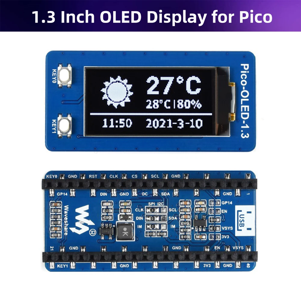 

1.3 Inch OLED Display Module for Raspberry Pi Pico 64×128 LCD I2C SPI Screen for Pico with MicroPython C/C++ Demo