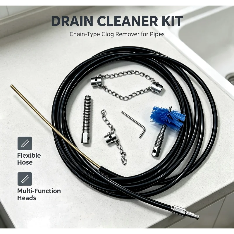 Drain Snake Flexible - เครื่องมือขจัดสิ่งอุดตันท่อระบายน้ำ, ที่ขุดลอกท่อแบบยืดหยุ่นพร้อมข้อต่อสายยางสีดำสำหรับโถสุขภัณฑ์, อ่างล้างจาน, อ่างอาบน้ำ และท่อระบายน้ำพื้น