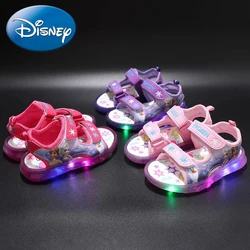 Disney Marvel sandalias deportivas luminosas para niños y niñas, zapatos antideslizantes con luz Led de princesa Spider-Man, Verano