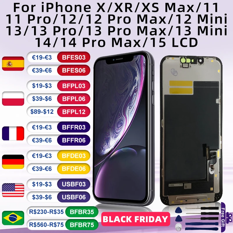 LCD 디스플레이 화면 디지타이저, 아이폰 X XR XS MAX 11 11 Pro 12Pro 12 Mini 13 14 Pro Max 15 Incell용 OLED 선택