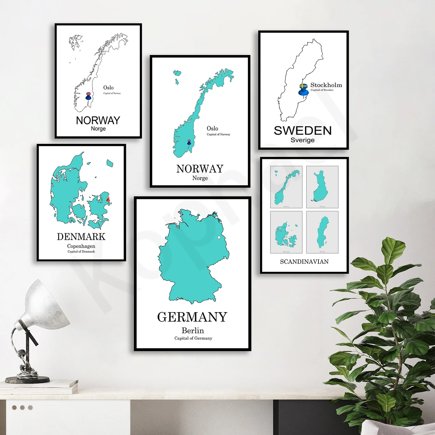 Scandinavia map poster. Germany Sweden Norway Finland Denmark. Travel Gift. Home Wall Decoration Art